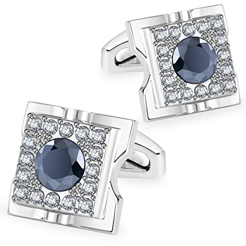 Sogee White Gold Plated Black Crystal Cufflinks For Men Square Elegant Mens Cuff Links For Business Wedding Party Unique Gift #TOP2
