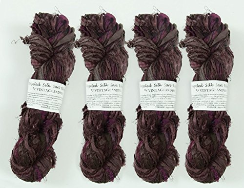 100G Recycled Sari Silk Ribbon Yarn, Jewelry Making Trim - Deep Plum Mix #TOP7