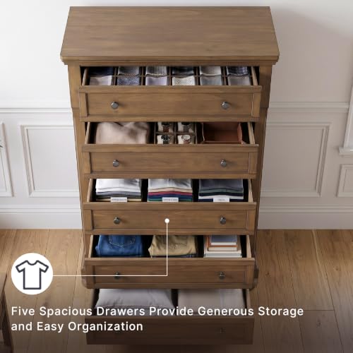 Image of Signature Design by Ashley Glarrison Wood 5 Drawer Tall Chest of Drawers