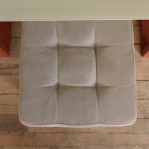 Puff Quadrado Decorativo de Linho para Sala de Estar - Bege Claro