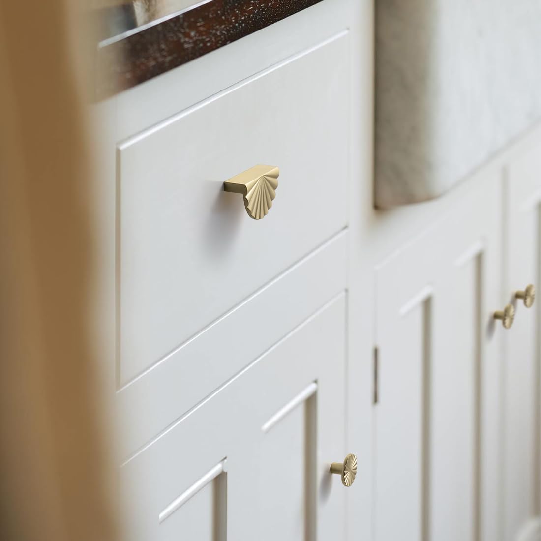 YAGU 10 Pack Brushed Brass Cabinet Cup Pulls 2-1/2 Inch Hole Center Half Moon Gold Drawer Pulls for Kitchen Cupboard Bathroom Dresser Hardware Handles Zinc Alloy