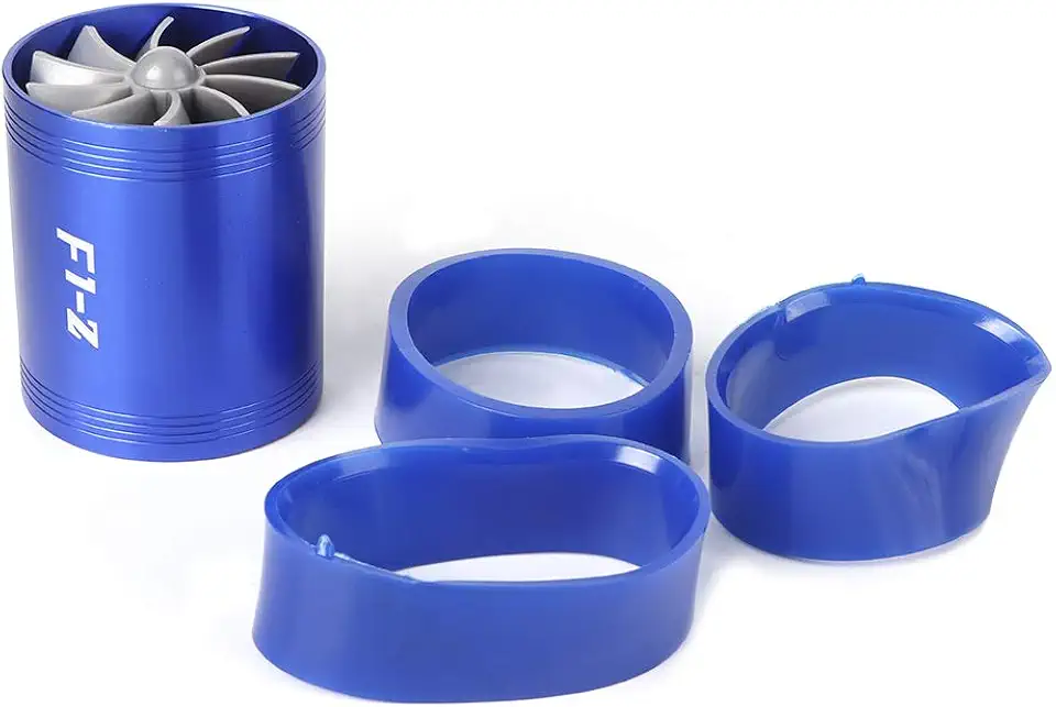 Acouto Supercarregador Turbo de Entrada de Ar, Ventilador Duplo, Economizador de Combustível de Alto Desempenho para Carros, Caminhões, Suvs, Ajuste Universal, Cor Azul, 7.5cm de