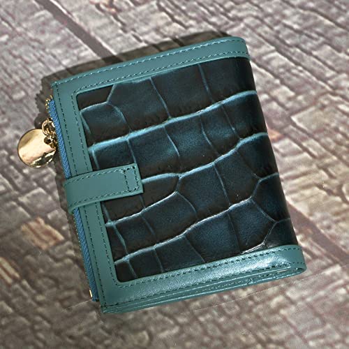 Genuine Leather Women Lady Bifold Fashion Card Case Handy Wallet Zipper Coin Case Pocket Purse Crocodile Embossed (A Green)2