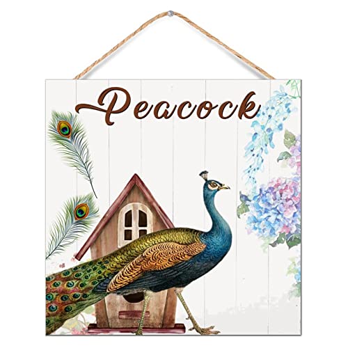 Panneau mural paon en bois aquarelle style vintage pour ferme