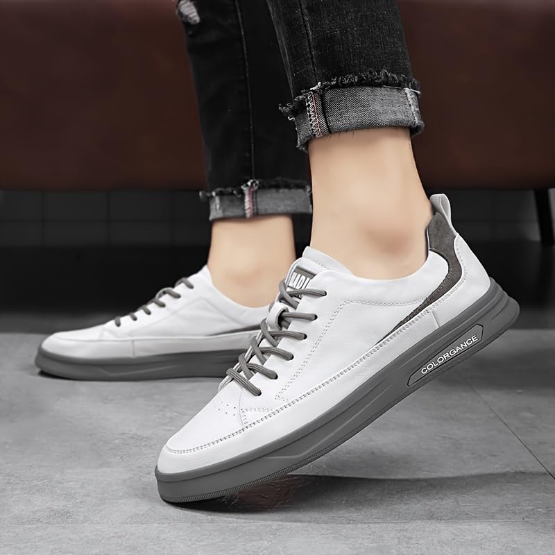 Men's Waterproof Faux Sneakers - Casual & Sporty White Shoes with Lace-Up Closure, Rubber Sole for All Seasons4