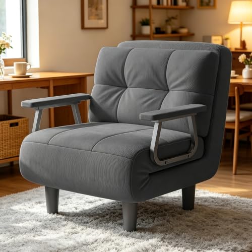 Sofá de Pana Convertible de 1 Plaza, Gran Comodidad Desmontable con Cojín, Apoyabrazos de Metal y Patas, para salón y Dormitorio, Tela de Pana