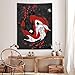 Japanese Yin Yang Koi Fish Tapestry, Cool Red and Black Anime Sakura Art Tapestries Vertical Wall Hanging for Men Bedroom Living Room Office Decor 40X60