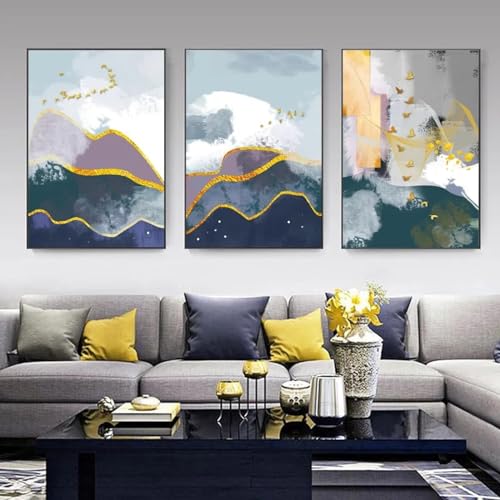 Peinture abstraite de montagnes dorées affiches paysage moderne toile 80x110cm