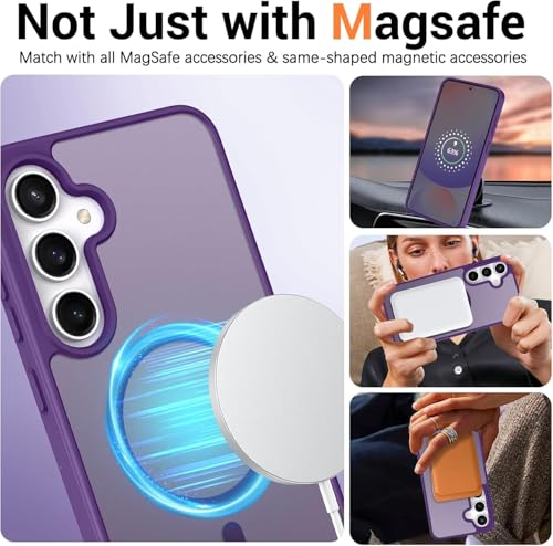 Image of Elzzi Magnetic Magsafe Case for Samsung Galaxy S25 FE 5G Cover, Compatible with MagSafe Translucent Matte Hard PC + TPU Hybrid Back Cover, Slim Shock-Resistant Protective Case (Deep Purple)