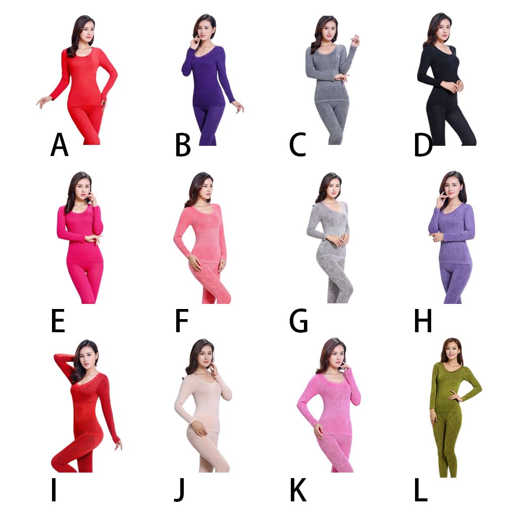 Ropa interior térmica elástica de encaje para mujer, de manga larga, sin costuras, ropa cálida para mujer, pijama rojo