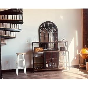 Wine Bar Cabinet 55 Inches Kitchen Sideboard Buffet Cabinet with Wine Rack Storage Industry Coffee Bar Cabinet with Wine Rack and Glass Holder for Liquor and Glasses Rustic