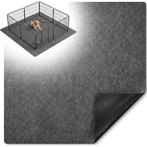 60x74 Inch Dog Playpen Mat - Large Waterproof Pet Mat with Non-Slip Grid Rubber Backing, 4mm Thick Felt Dog Crate Pad, Reusable Puppy Whelping Pads & Floor Protector for Indoor Dog Pen