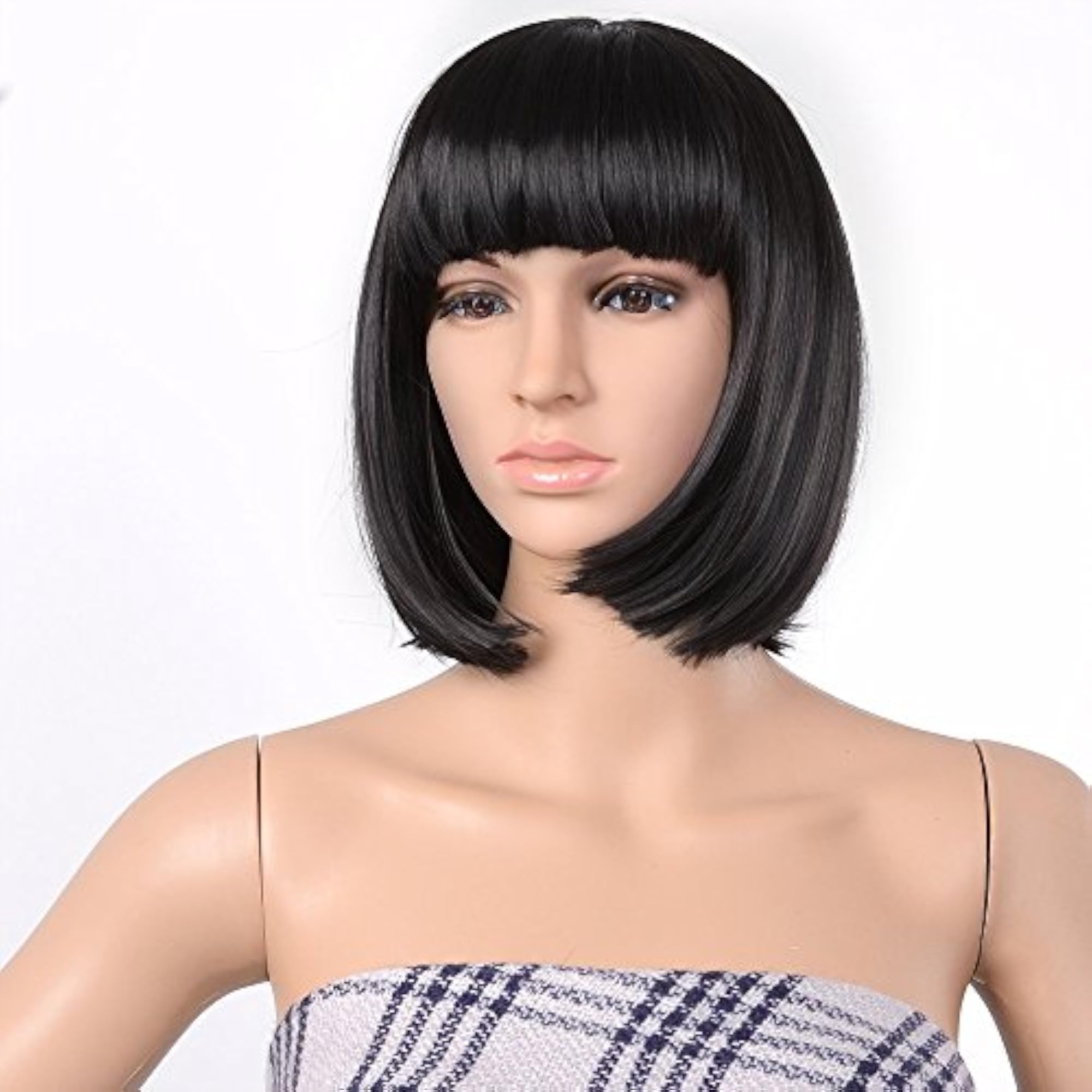 Women's 13 Inch Straight Heat Resistant Short Bob Wig, Black