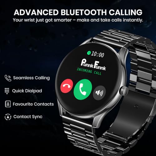 Image of PunnkFunnk Glavito Round Dial Smartwatch 1.49 inch AMOLED Display, Bluetooth Calling, Functional Crown Control, 100+ Sports Modes, IP67, Health Tracking, 100+ Watch Faces for Men & Women (Metal Black)