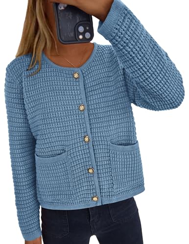 PRETTYGARDEN Women Knit Cardigan Sweaters Fall Fashion Long Sleeve Open Front Button Down Trendy Casual Jacket Winter Clothes