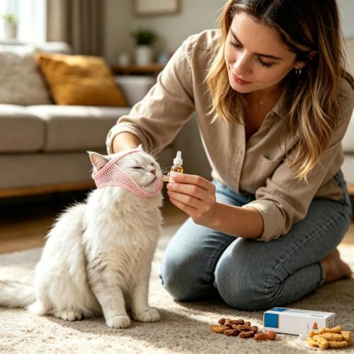 Bozal para gatos evita mordeduras en el baño con correa ajustable cómoda 3