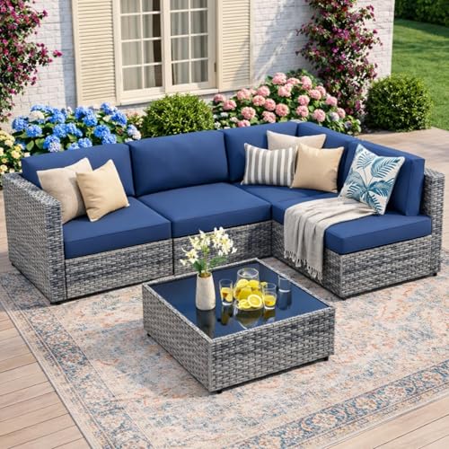 JAMFLY 5-Piece Outdoor Wicker Patio Set with Cushions