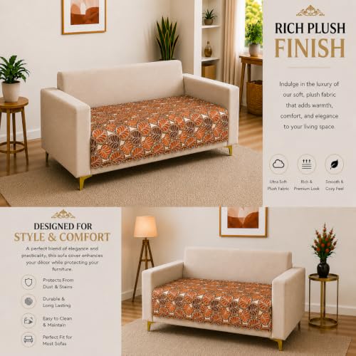 Image of Homerz Premium Printed Quilted Velvet Sofa Slip Cover Protector, Sofa Mat, Exact Size, Antislip Cover (Bloomora, 2 Seater, Half)