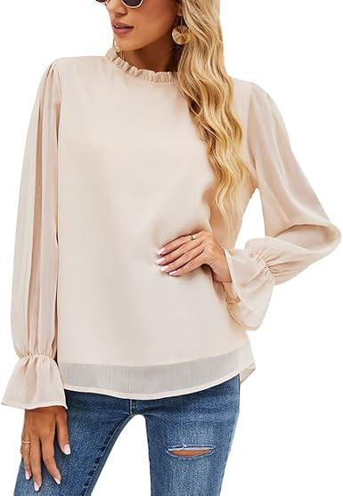 Women Elegant Chiffon Blouse Round Neck 