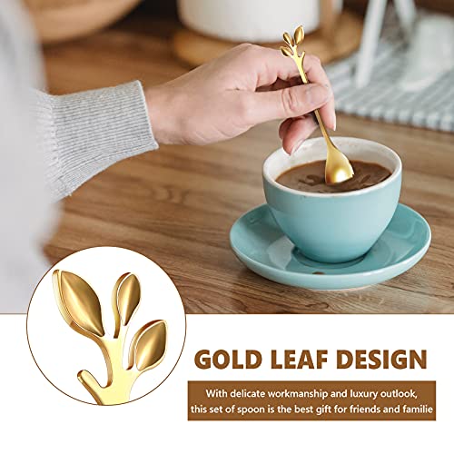 Leaf Coffee Spoons, Mini Serving Tongs And Appetizer Forks Stainless Steel Sugar Cube Tongs Dessert Spoons Metal Dinner Forks For Dessert Coffee Tea (10, Gold) #TOP5