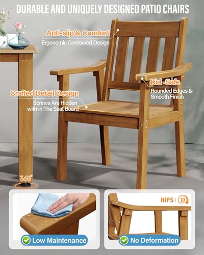 Image of YEFU Patio Dining Chairs Set of 6: All Weather Outdoor Dining Chairs with Wide Curved Seat and Backrest - Outdoor Furniture Plastic for Outside Backyard /Garden /Porch /Deck 350lbs Capacity Teak
