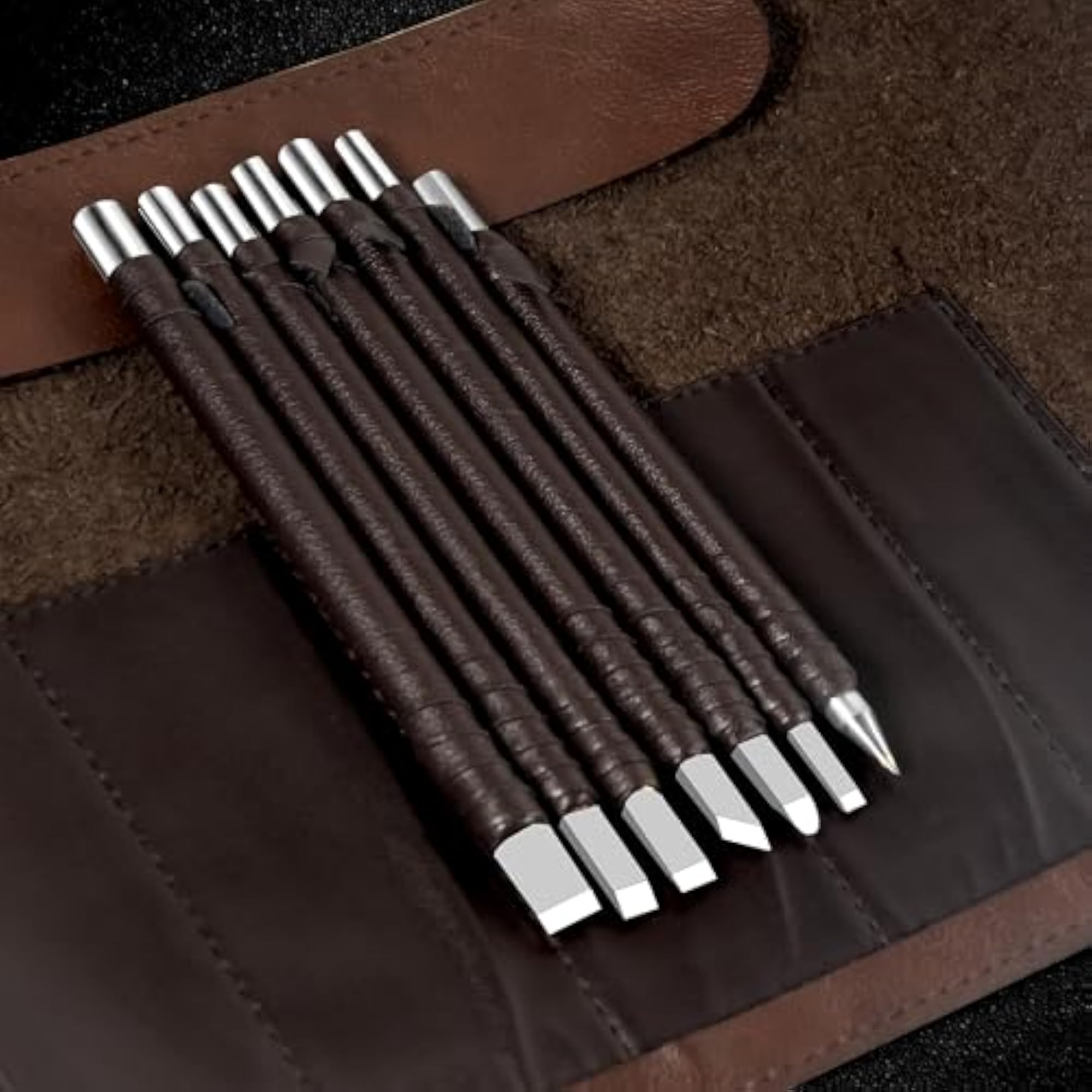 8 Pcs Tungsten Steel Chisel Set with Leather Sheath