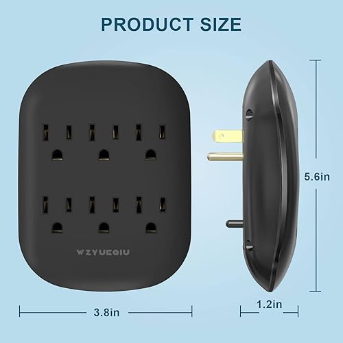 Miniatura 6 de 2 Pack Electric Outlet Extender, Wall Mount Outlet Splitter, 6 Outlet Multi-Plug Extender for Home, Office, Black, WZYUEQIU