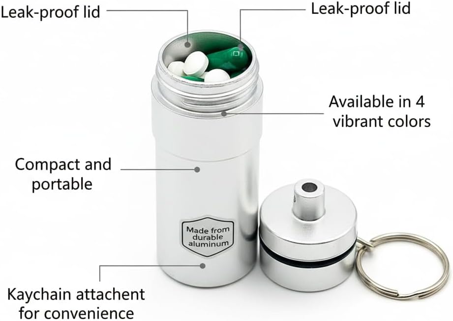 Portable Medication Spice Organizer, Aluminum Pocket Holder Keychain for Travel, Waterproof Metal Container Bottle for Purse, Men and Women, Backpack, Blackpepper, himalayan salt, Black x2 image 5
