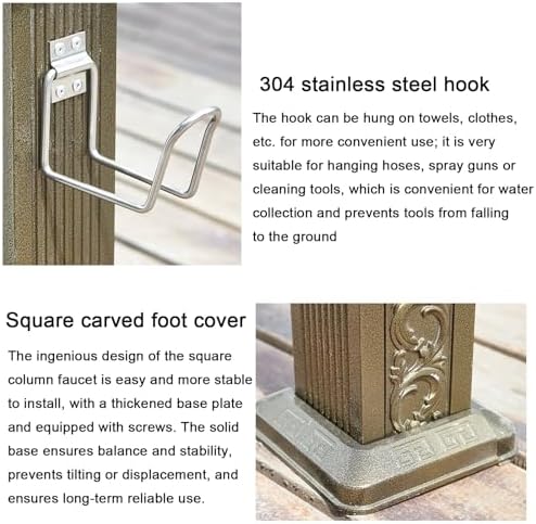 ZR98US Aluminum Outdoor Water Column Faucet, Retro Courtyard Fountain with Lock and Carved Foot Cover for Car Wash and Watering