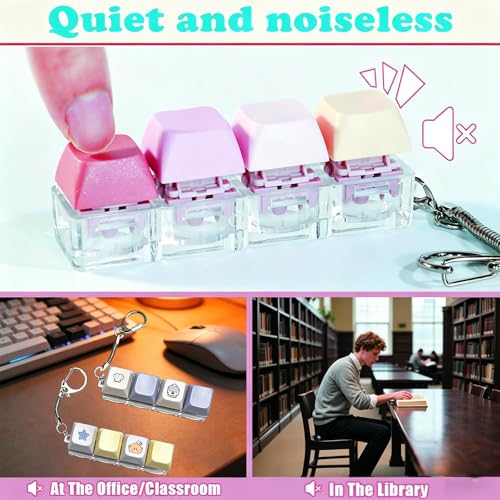 Image of Keyboard Fidget Toy, Four Key Mechanical Style Keychain with Snake Chain, Stress Relief Gadget for Office Workers and Students, Portable Anxiety Relief Tool for Commuting and Gaming