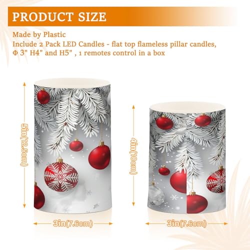 Image of Christmas Lights Flameless Candles Christmas Snowflakes Balls Pattern Pillar Candles Set of 2 Battery Operated Remote Control Warm Lights Home Decor