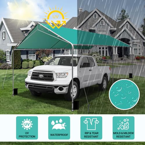 Image of Heavy Duty 10 X 20 Ft Easy to Assemble Metal Car Canopy Shelter with Reinforced Steel Cables, Outdoor Portable Garage for Car, Boat Tent, Green