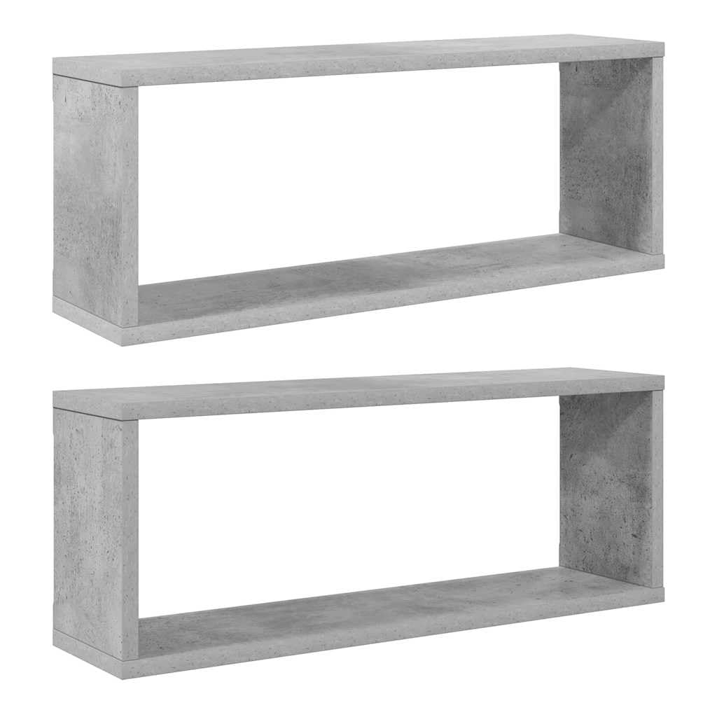 vidaXL 2x Wall Shelves Home Living Room Bedroom Furniture Set Wall-Mounted Floating Hanging Wall Display Shelf Wall Rack Set Chipboard Concrete Grey — image 1