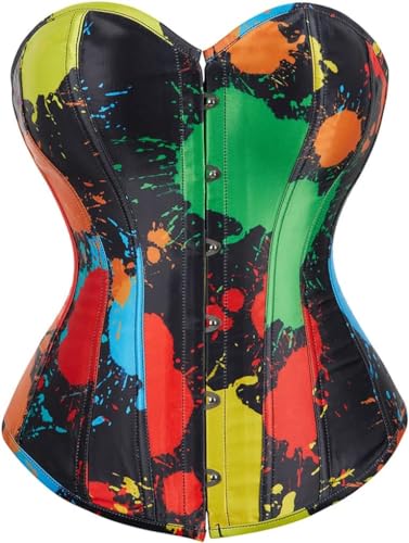 ADELCE Women's Fashion Colorful Lace Up Corset Tops Sexy Vintage Floral Overbust Waist Cincher Bustier Multi L
