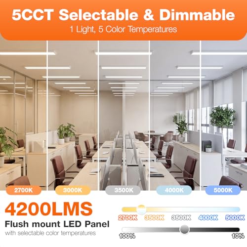 SYLVANIA 1x4 LED Flat Panel Light Flush Mount, 36W, 5 Color Selectable (2700/3000/3500/4000/5000K), 4200 Lumens, Dimmable , LED Ceiling Light for Kitchen/Garage/Basement/Laundry - 1 Pack (67799) by LEDVANCE - Used condition - Image 2