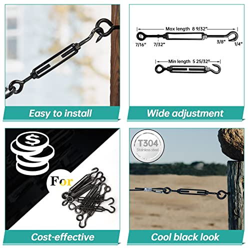 image for Muzata 10 Pack M6 Black Turnbuckle Stainless Steel Turnbuckles for Cab