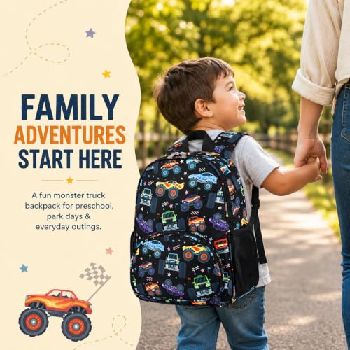 Image of LOIDOU Kids Preschool Backpack for Boys, 15 Inch Monster Truck School Bag, Lightweight Water-Resistant Kindergarten Backpack with Chest Strap for Ages 3-6