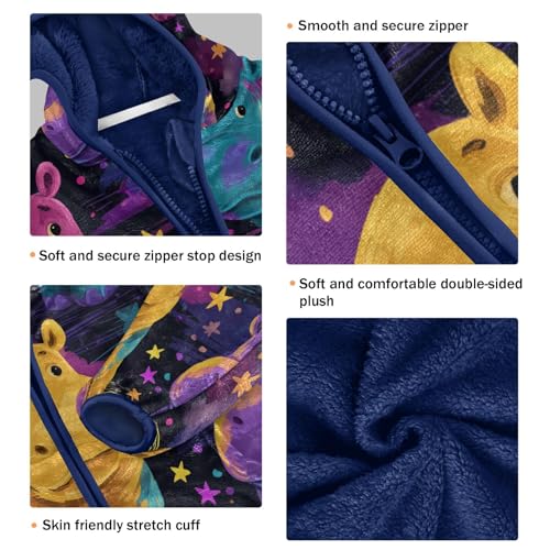 Colorful Hippo Pattern Artwork Toddler Fleece Jacket Girl Boys Hooded Fleece Jacket Coat Warm Outwear Zip-up 3-10T3