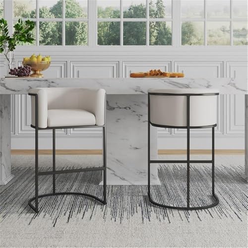 Manhattan Comfort Cosmopolitan 26 Inch Mid Century Modern Counter Height Bar Stools | Faux Leather Upholstery, Thick Foam Padding, Metal Base with Footrest, Fully Assembled Barstools, Set of 1, Cream by Manhattan Comfort - Image 2