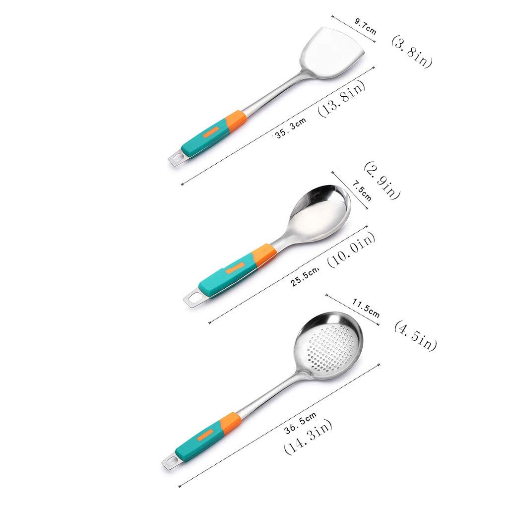 Juego de Utensilios de Cocina con espátula, Utensilios de Cocina de Acero Inoxidable, Juego de cucharas de Avena espesadas, Suministros de Cocina for el hogar, espátula de Cocina