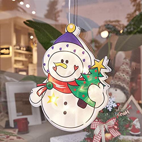 ZQX Lumières de Noël Suspendues, Lumière de Fenêtre Décorative de Noël avec Ventouse, Guirlandes Lumineuses d'Intérieur, Éclairage de Noël Alimenté par Batterie pour Maison Mur (Bonhomme de Neige) Cover