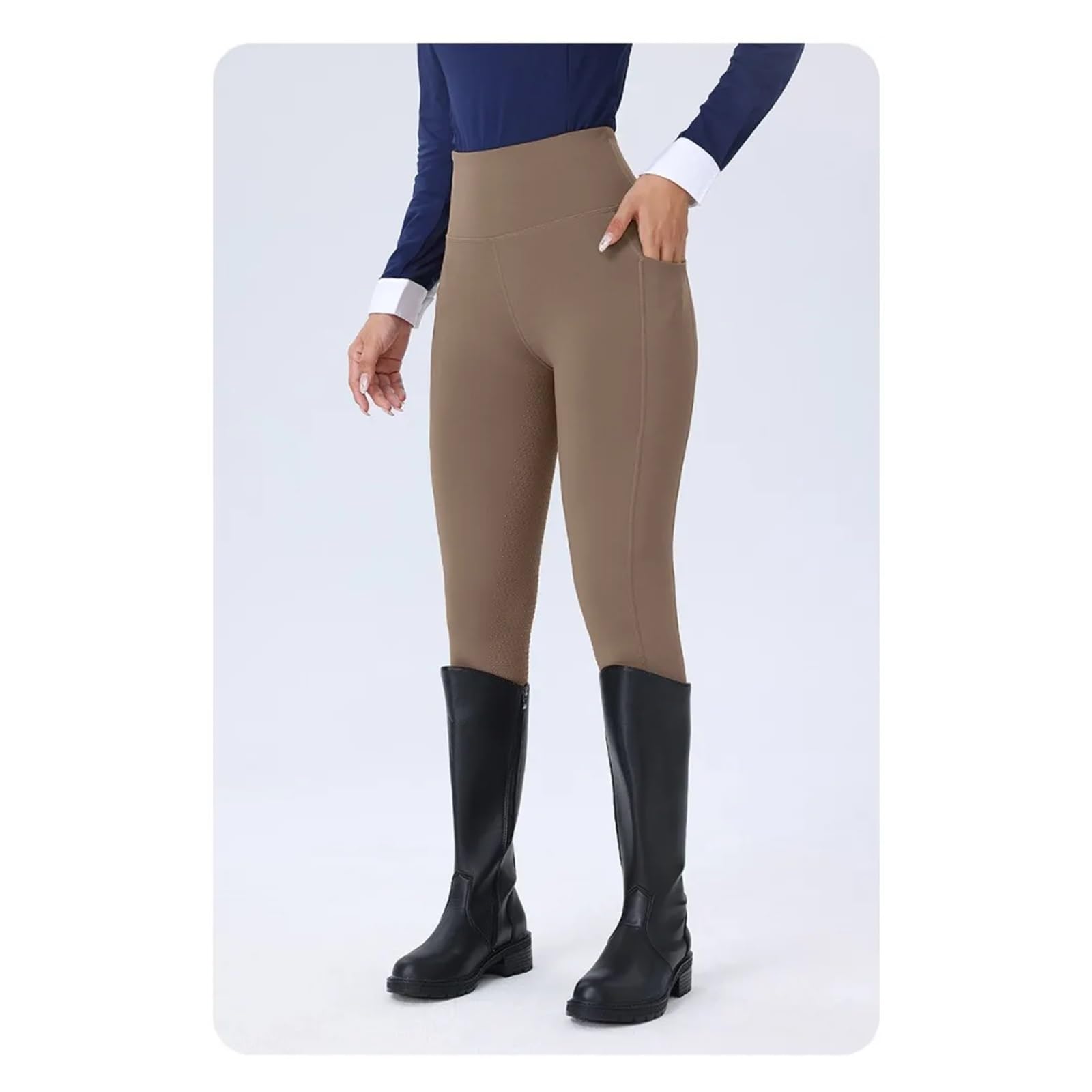 Pantalones de equitación mujer Pantalones de equitación antideslizantes con bolsillo lateral doble, cintura alta elástica y ajuste ceñido Jodhpurs de silicona para mujer con asiento comple(Blue,S)