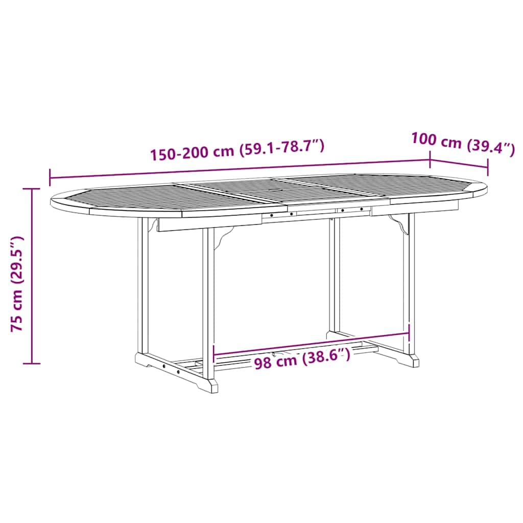 Stół do jadalni ogrodowy, szary, lite drewno akacjowe, wysuwany, 150 na 200 cm, 200 x 100 x 75 cm, nowoczesny stół drewniany na taras i werandę