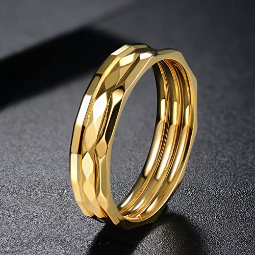 Kazitsan 1.5Mm 3Pc Women Stainless Steel Rings Fashion Plain Band Knuckle Stacking Thumb Rings Gold Wedding Band Comfort Fit Size 9 #TOP1