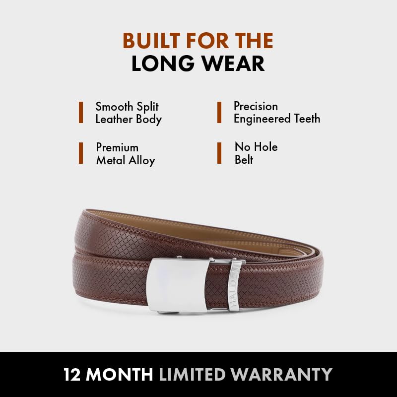 Image of HALDEN THEO Brown Belt For Men Leather Original (Adjustable Fits Up to 44 Inch Waist) Ratchet Strap with Classic Buckle & Magnetic Auto-lock
