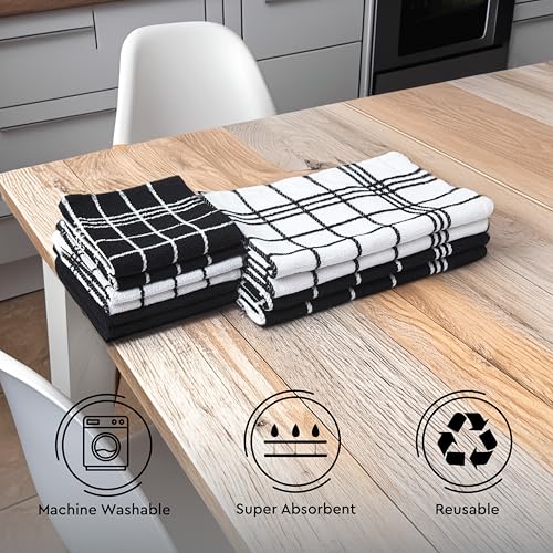 Image of Encasa Cloth Bath Towel Set | Super Absorbent Multipurpose Kitchen Towels for Drying and Cleaning - Pack of 10 - Black Combo