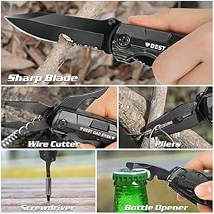 ETEH Gifts for Dad from Daughter Son Fathers Day Birthday Multitool Knife BEST DAD EVER Multi tool for Climbing Camping Cycling Hiking Stainless Steel