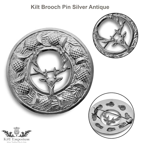 Image of Scottish Stag Kilt Brooch Pin - 3-Inch Rust-Free Brass