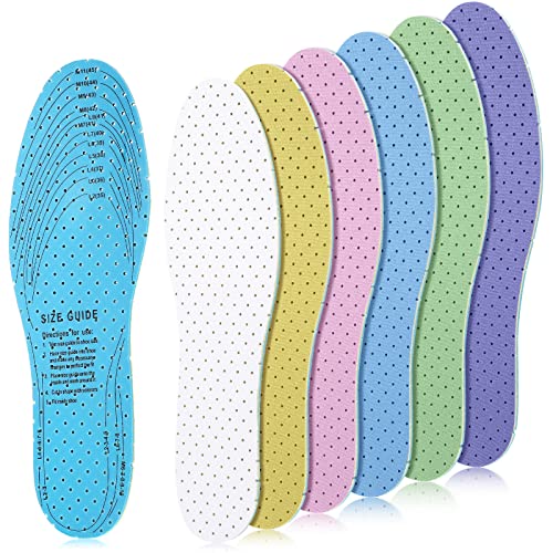 6 Pairs Shoe Insoles Women Thin Breathable Shoe Pads Inserts Ultra Soft Cushioning Walking Double Layer Latex Insoles with Holes Fit in Any Unisex, Men 7-11 Woman 2-8(Classic Colors)