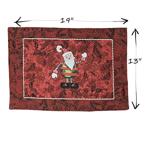 Tache Red Santa Claus Ornament Christmas Placemats - Set Of 4 Here Comes Santa Claus Tree Antique Vintage Traditional Holiday Season Burgundy Decorative Woven Tapestry Santa Placemats, 13X19” #TOP3